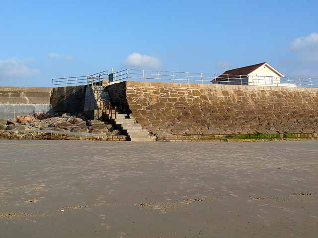 Steps and seawall, St Ouen's Bay