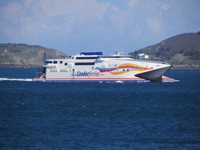 Condor Ferry Sea Cat about to enter St Peter Port Harbour