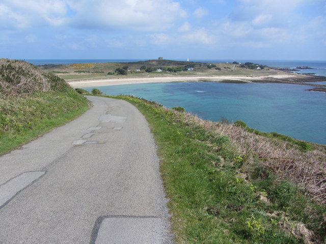 Road leading down from Essex Castle towards Longis Bay